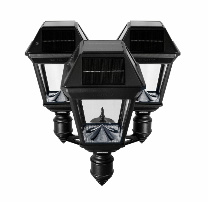 Gama Sonic Imperial III Commercial Solar Triple Post Light, 900 Lumens, CCT Selectable 2700K/6000K