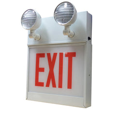 Chicago Approved All LED Exit Sign and Emergency Steel Combo, Single/Double Face, Red Letter
