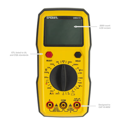 Sperry Instruments DM6410 Digital Multimeter, 8 Function, Manual Ranging