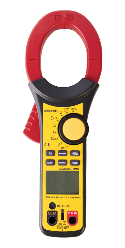 Sperry Instruments DSA2009TRMS Digital Clamp Meter, 2000A AC/DC, TRMS