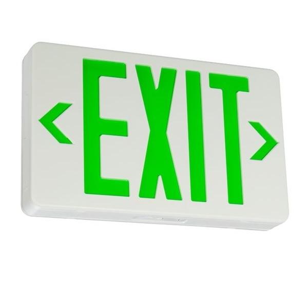 LED Exit Signs Green Lettering white frame