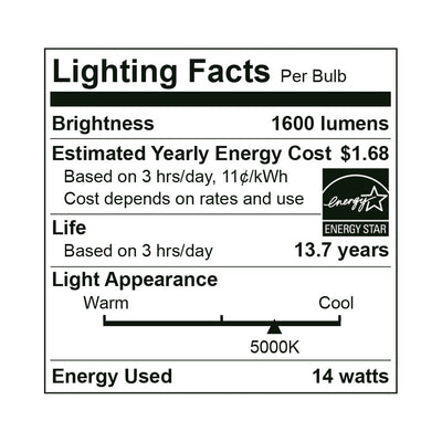 LED A19 Bulb, 15 Watt, 120V, 1600 Lumens, 2700K, 3000K, 4000K, 5000K