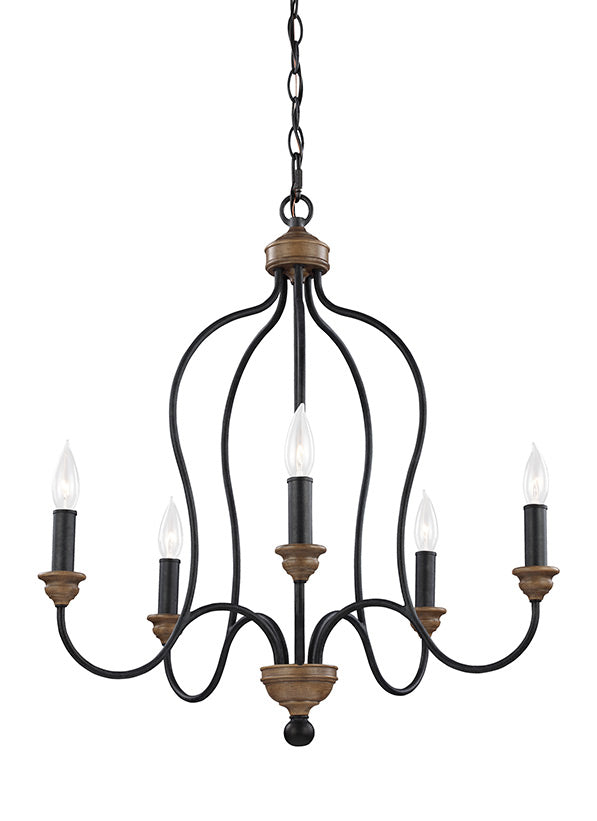 Hartsville Collection - Five Light Chandelier | Finish: Dark Weathered Zinc / Weathered Oak - F2998/5DWZ/WO