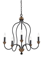 Hartsville Collection - Five Light Chandelier | Finish: Dark Weathered Zinc / Weathered Oak - F2998/5DWZ/WO