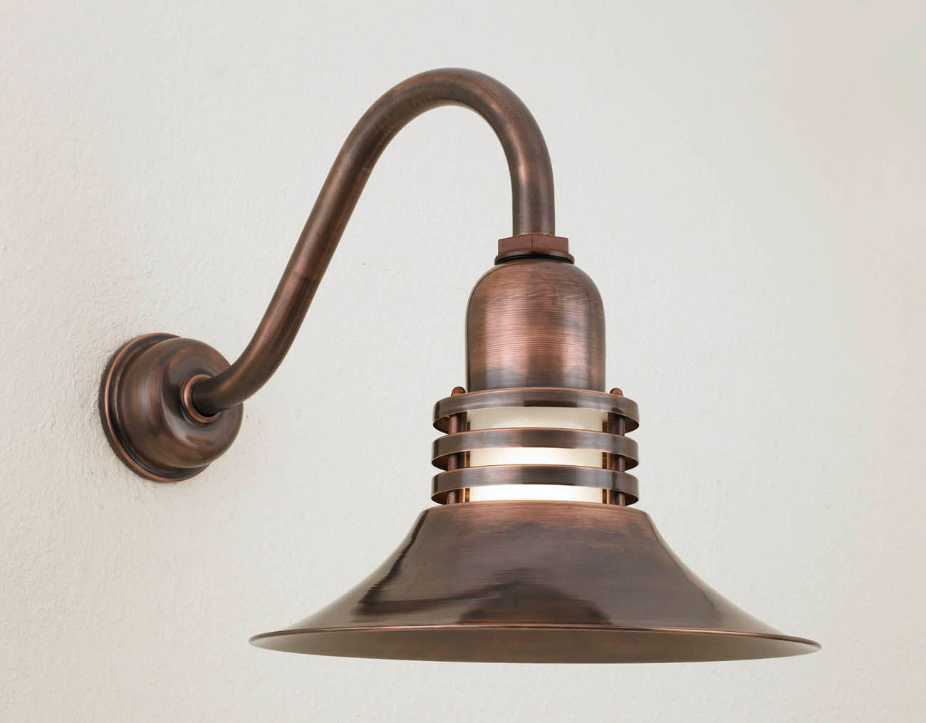 Hi-Lite 14" Ariel Shade (Weathered Copper Finish, shown with frosted glass, goose neck and decorative wall mount cover)
