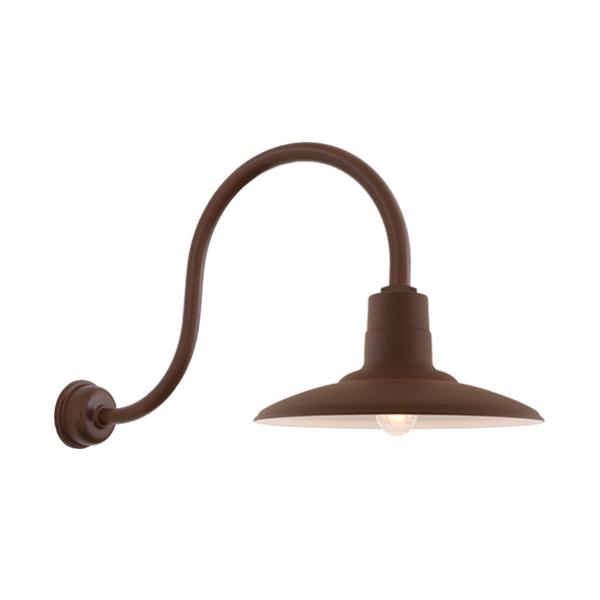 Hi-Lite 16" Shallow Dome Warehouse Shade (Powder Coat Rust Finish, shown w/ 24" HL-D goose neck and decorative wall mount cover)