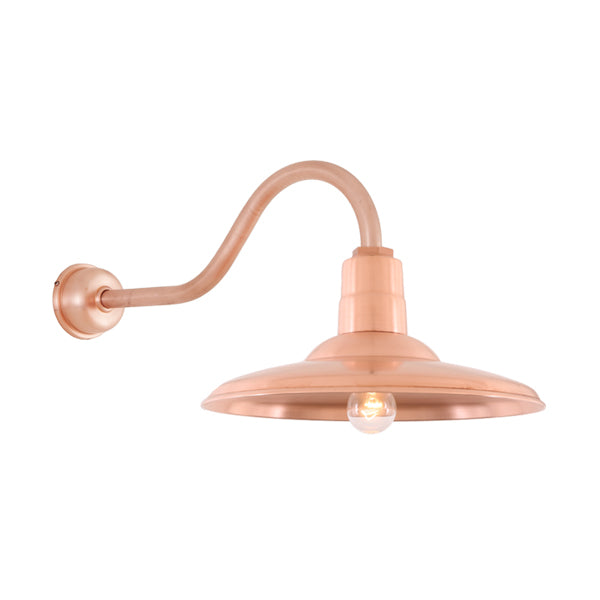 Hi-Lite 18" Shallow Dome Warehouse Shade (Raw Copper Finish, shown w/ 22" HL-A goose neck and decorative wall mount cover)