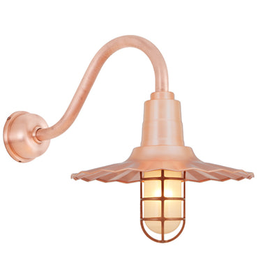 Hi-Lite 16" Radial Shade (Raw Copper Finish, shown w/ 14.5" B-1 goose neck arm, cast guard w/ frosted glass and decorative wall mount cover)