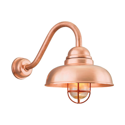 Hi-Lite 12" Oberon Shade (Metallic Copper Finish, shown w/ 14.5" B-1 goose neck arm, ribbed glass w/ cast guard and decorative wall mount cover)