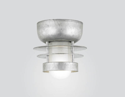 Hi-Lite Self-Ballasted Saturn Flush Mount - Galvanized (8" width, shown with frosted glass)