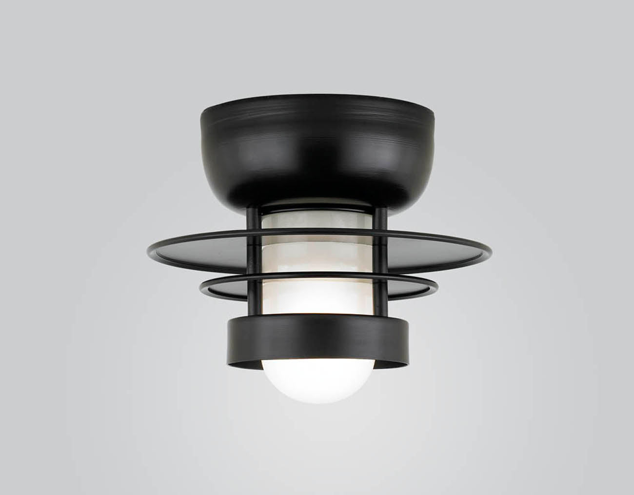 Hi-Lite Self-Ballasted Saturn Flush Mount - Black (10" width, shown with frosted glass)