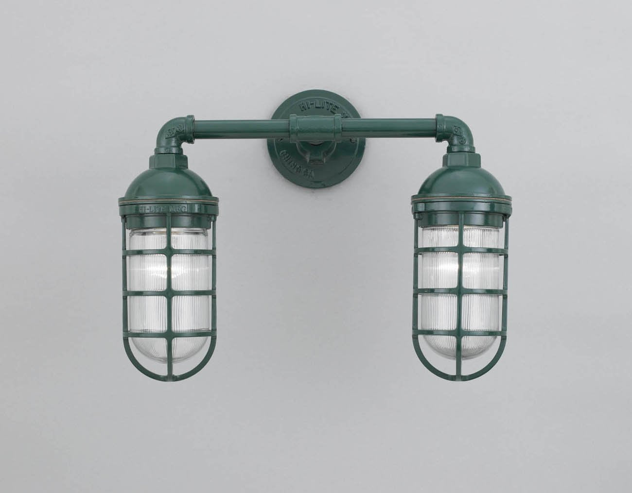 Hi-Lite Saucer Vapor Tight Jar Double Sconce - Green/Standard (shown with ribbed glass)