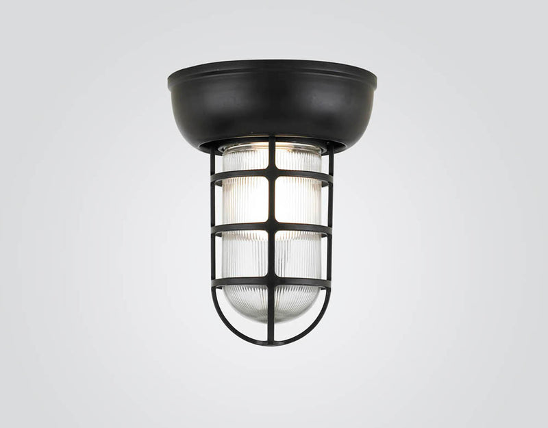 Hi-Lite Self-Ballasted Saucer Vapor Tight Jar Flush Mount - Black/Standard (shown with ribbed glass)