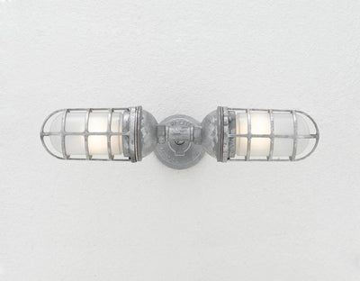 Hi-Lite 2-Light Boat Dock Vapor Jar W2B with Cast Guard (shown with Galvanized Finish and Frosted Glass)