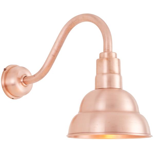 Hi-Lite 10" Emblem Shade (Raw Copper Finish, shown w/ 14.5" B-1 goose neck arm and decorative wall mount cover)