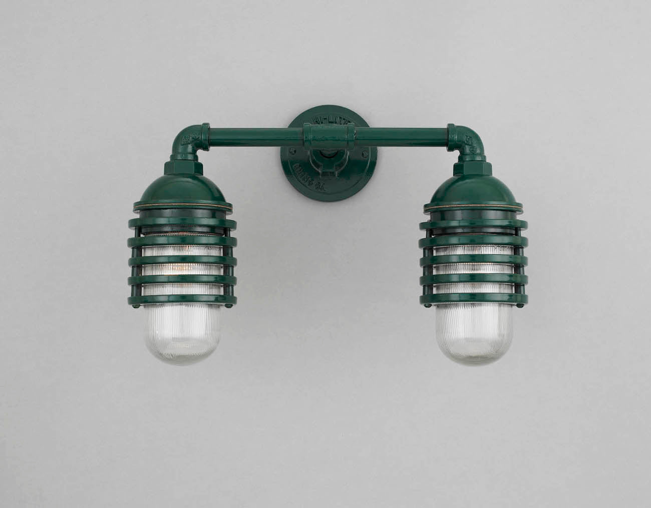 Hi-Lite Layered Vapor Tight Jar Double Sconce - Dark Green/Standard (shown with ribbed glass)