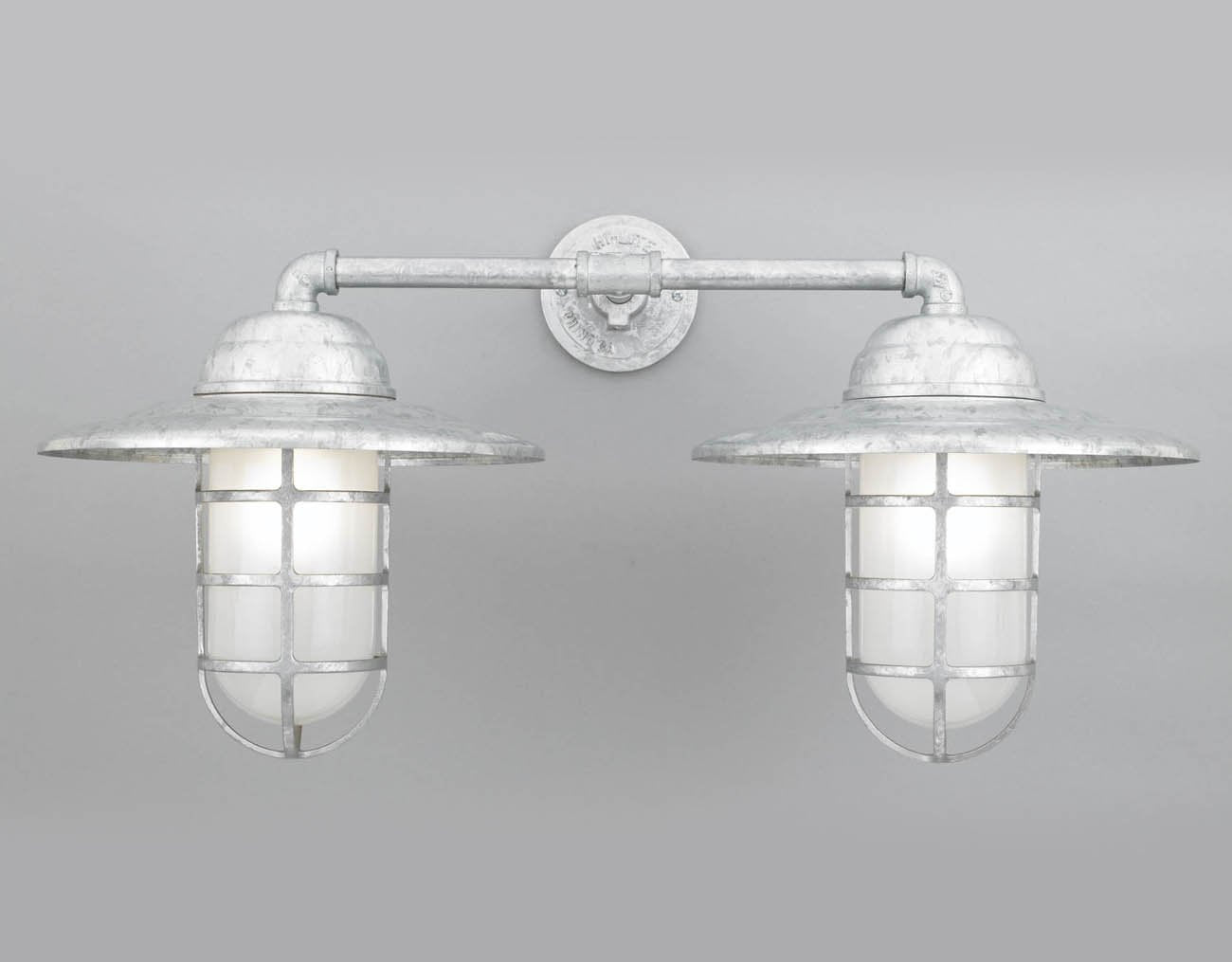Hi-Lite Saucer Vapor Tight Jar Double Sconce - Galvanized/Large (shown with frosted glass and shade)
