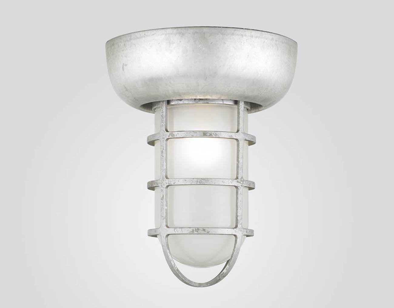 Hi-Lite Self-Ballasted Saucer Vapor Tight Jar Flush Mount - Galvanized/Large (shown with frosted glass)