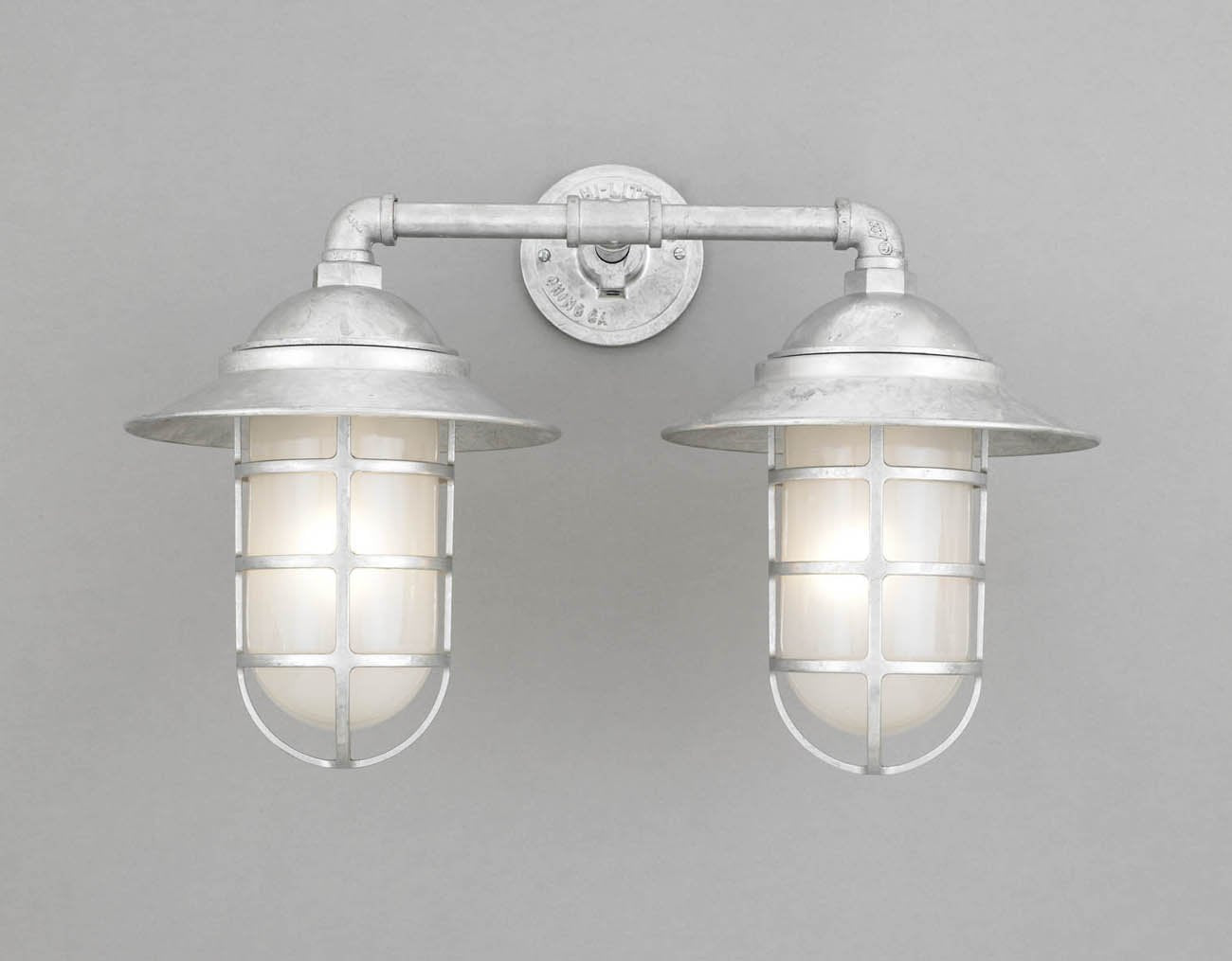 Hi-Lite Angle Vapor Tight Jar Double Sconce - Galvanized/Large (shown with frosted glass and 10" shade)
