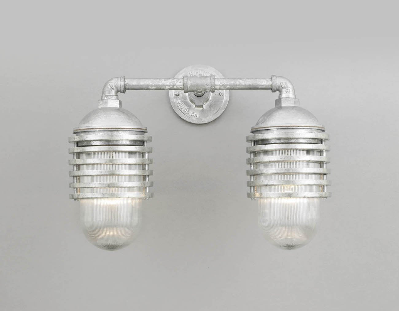 Hi-Lite Layered Vapor Tight Jar Double Sconce - Galvanized/Large (shown with ribbed glass)