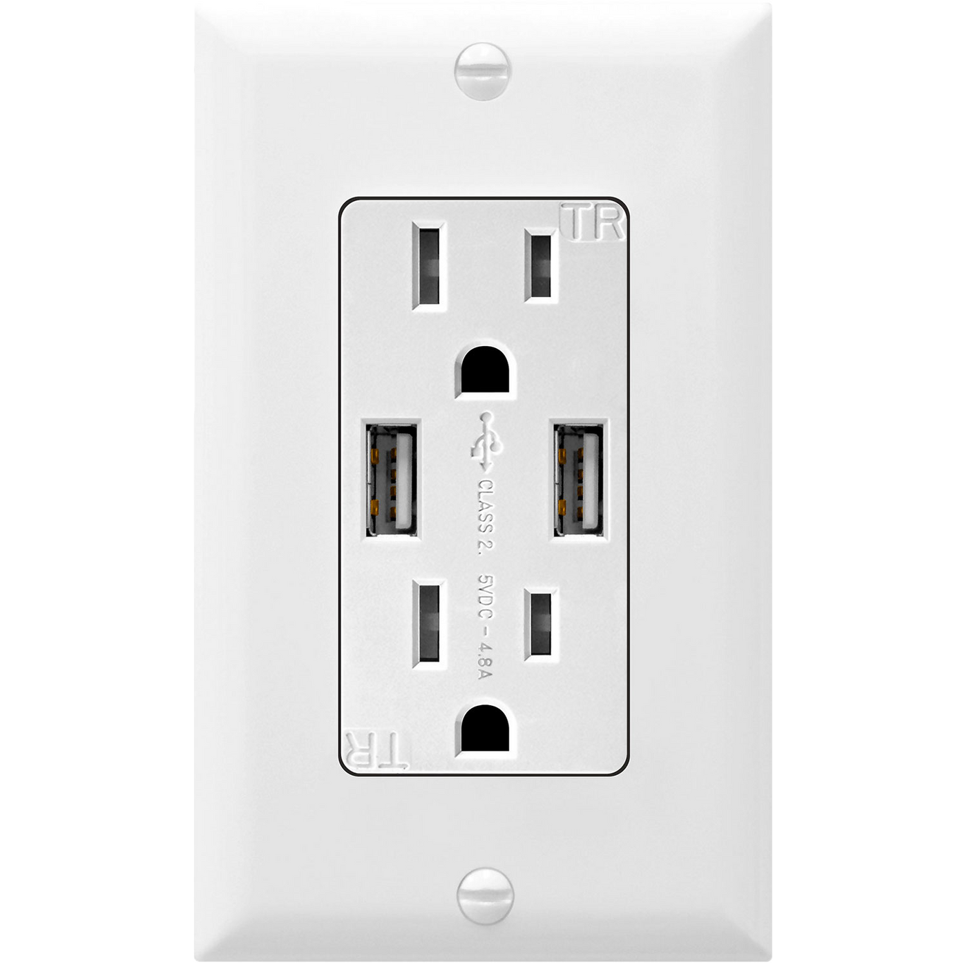 4.8A USB Dual Type A Wall Outlet Charger with 15A TamperResistant