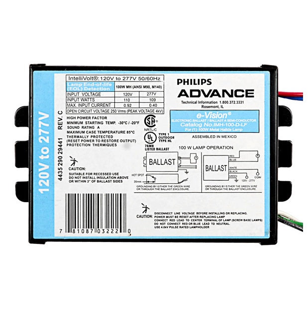 Philips Advance Electronic HID Ballast 100W Metal Halide 120277V