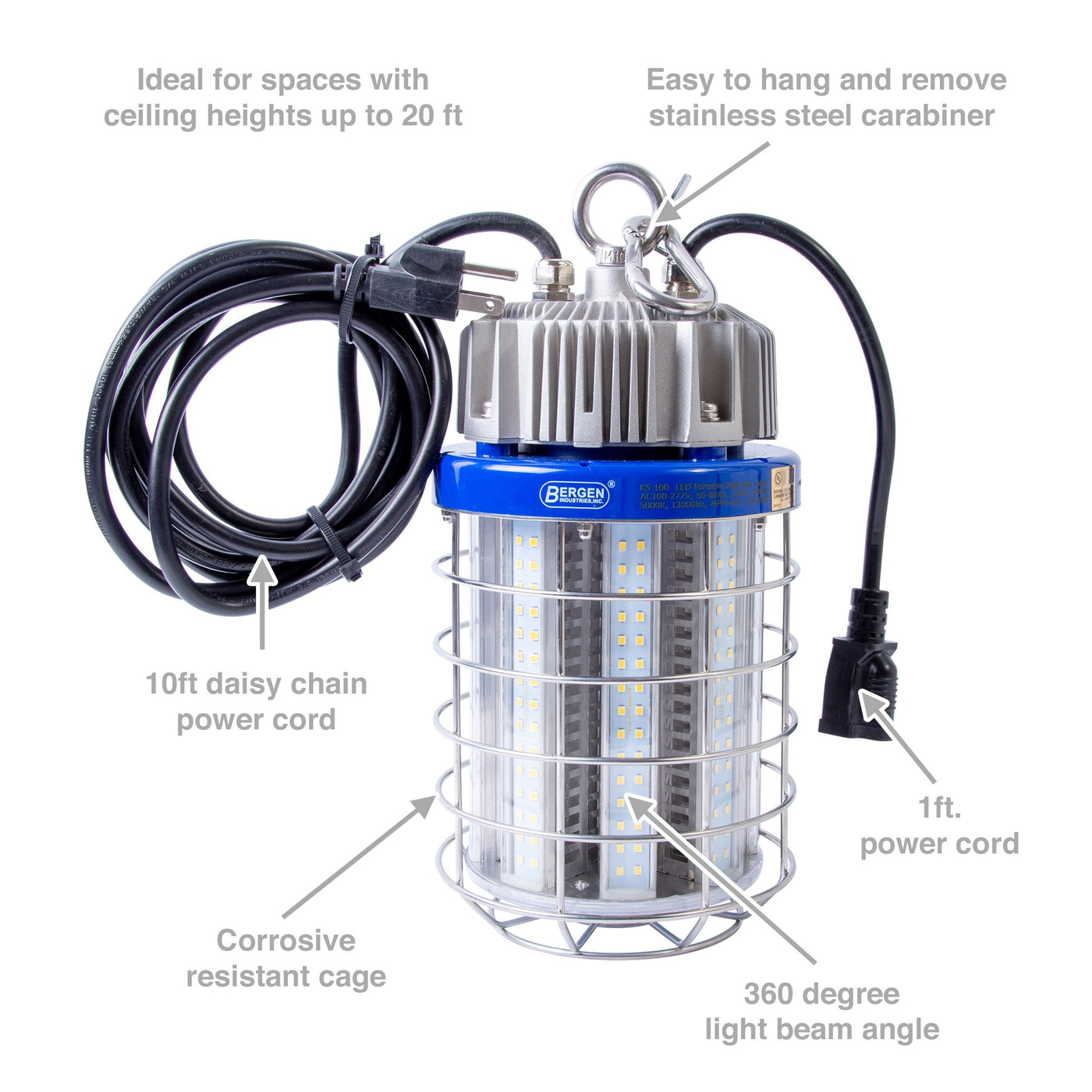 Bergen Industries K5100 High Bay Temp Light 100w LED, IP65, 13,000lm, 5000k