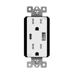 5.8A USB Type A/Type-C Wall  Outlet Charger with 15A  Tamper-Resistant Receptacle