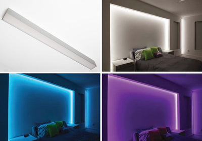 8 Foot LED Surface or Pendant Mount Linear Fixture, RBGW Color Changing, 54 or 108 Watt, White Finish