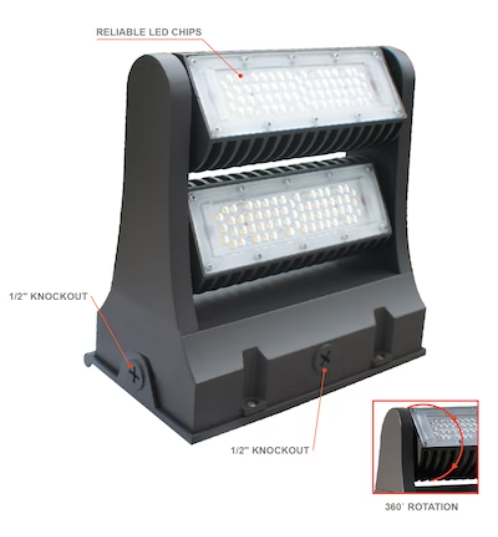 LED Double Module Rotating Full Cutoff Wall Pack, 80 watt, 10,875 Lumens, 3000K, 4000K or 5000K, 120-277V