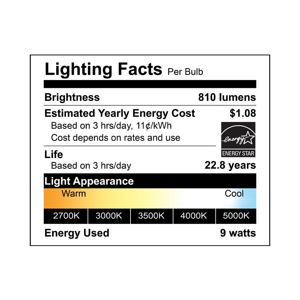 Smart Wi-Fi LED Bulb, 9 Watt, 120V, 810 Lumens, CCT 2700K to 5000K
