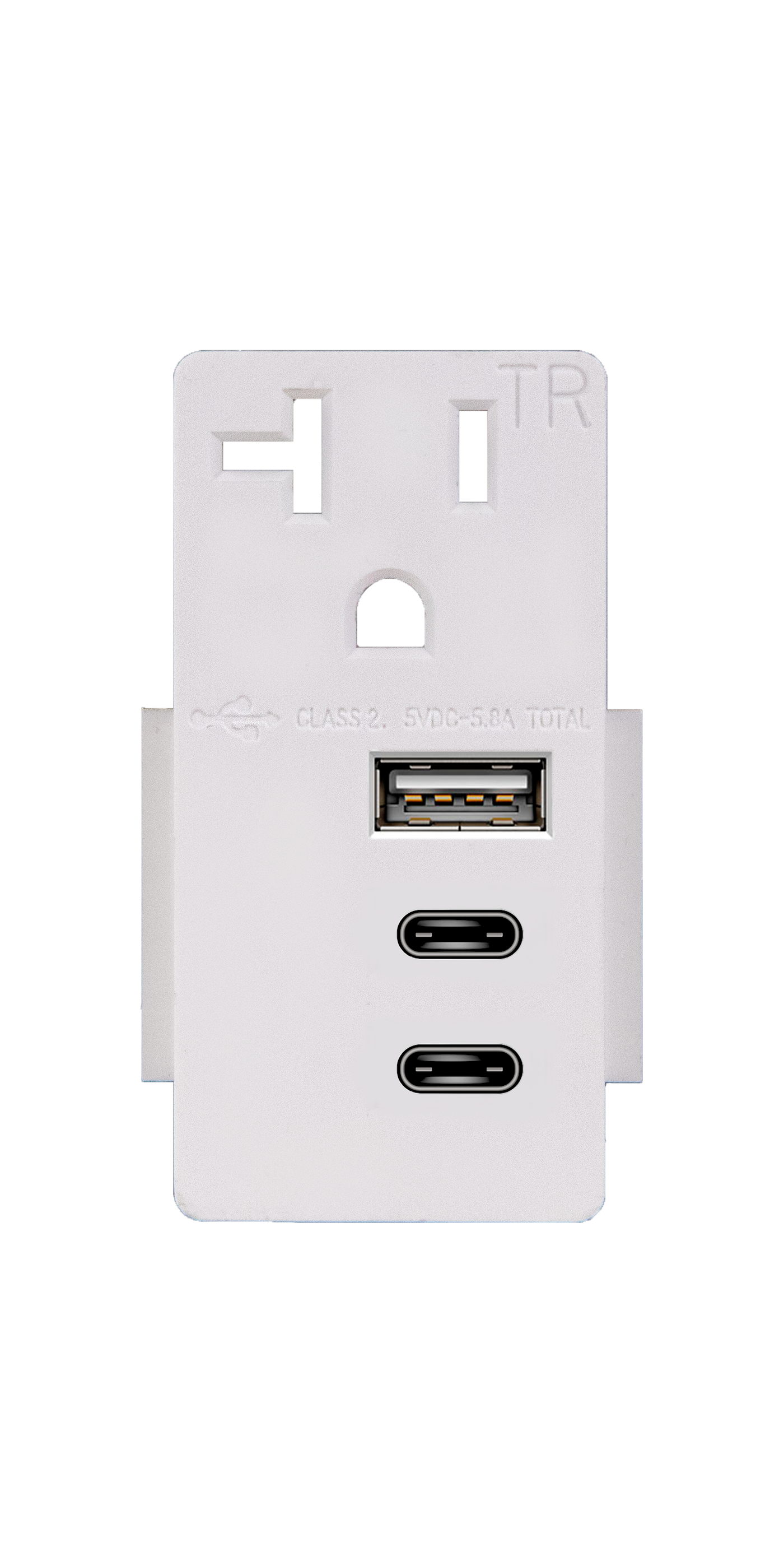 5.8A Three USB Type A Wall Outlet Charger  with Single 20A Tamper-Resistant  Receptacle