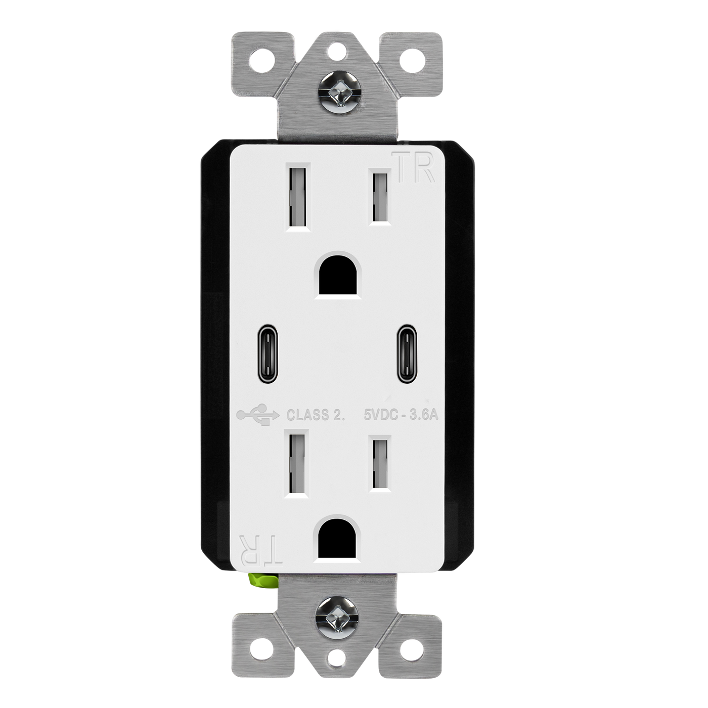 3.6A Dual USB Type C Wall Outlet Charger with 15A Tamper-Resistant Receptacle