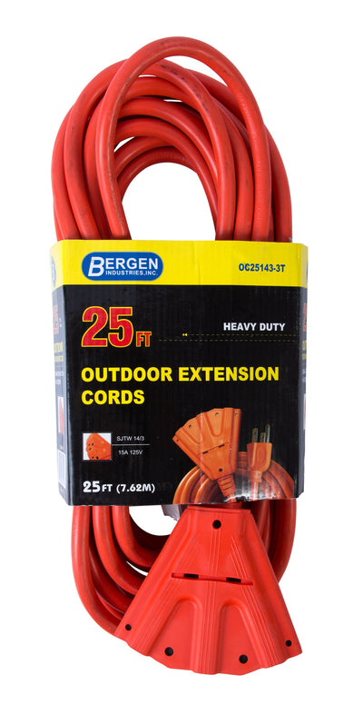 Bergen Industries OC251433T Extension Cord 25ft  SJTW Orange  14/3 Triple Tap