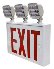 New York City Approved LED Exit/Emergency Combo, 3 Head, Single/Double Face, Red Letter, White