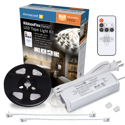 RibbonFlex Home Dim-to-Warm LED Tape Light Kit with Remote, 16 ft. (5m), 1800K-3000K, 120V