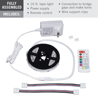 RibbonFlex Home Multi-Color+White LED Tape Light Kit with Remote, 16 ft. (5m), 120V