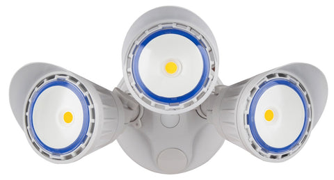 3 Head LED Dimmable Security Light, 30 watt, White Finish, 3000K