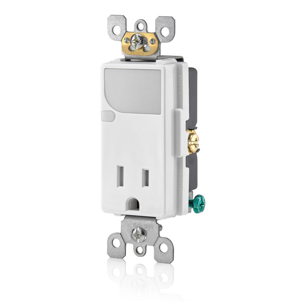 Combination Decora Tamper-Resistant Receptacle with LED Guide Light, 15A-125VAC, Color- White