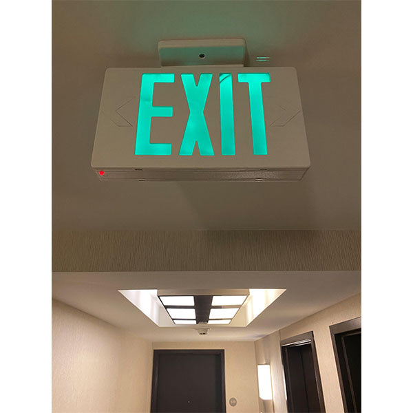 LED Exit Sign, Red or Green Lettering, Single/Double Face, Battery Backup, Remote Capable