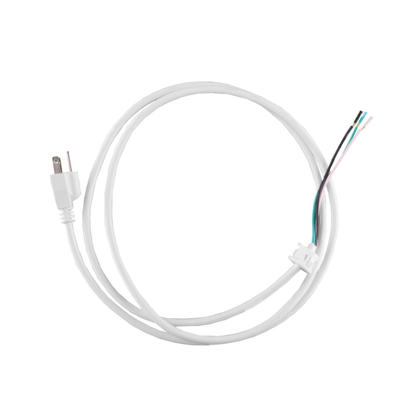 White 6-ft. power cord with straight blade plug and exposed multi-colored wires for 120-volt applications