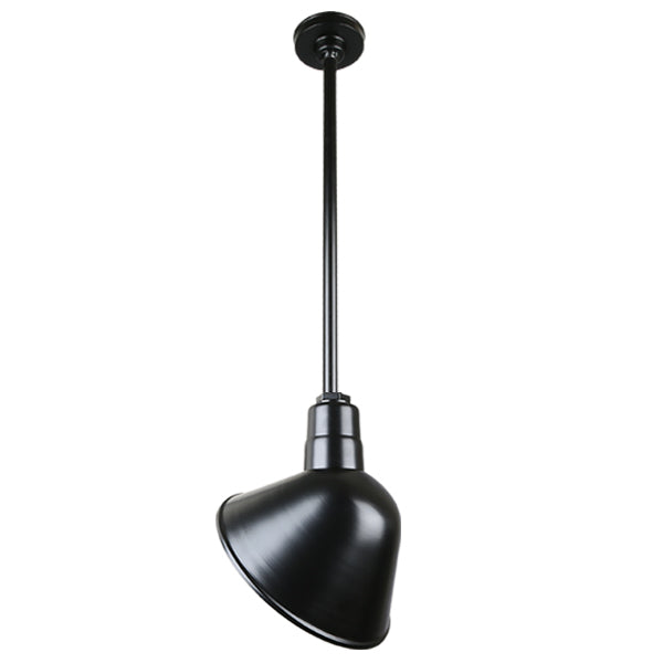 Quick Ship 12" Angled Shade Hi-Lite Stem Hung Pendant Collection, H-QSN18112 Series (Black, White, Galvanized, Oil Rubbed Bronze Finishes)