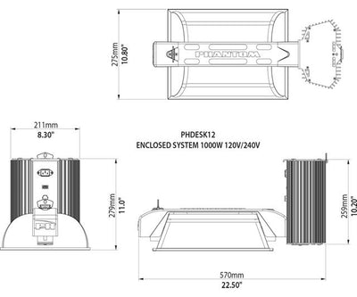 Phantom 50 Series Open Reflector Grow Light System, 1000W, 120-480V