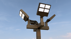 15 ft 4 Inch Square Area Lighting Pole With 4 LED 150W Slim Line Fixture (400W+ MH or HID Equivalent) and Bullhorn with 4 Tenons