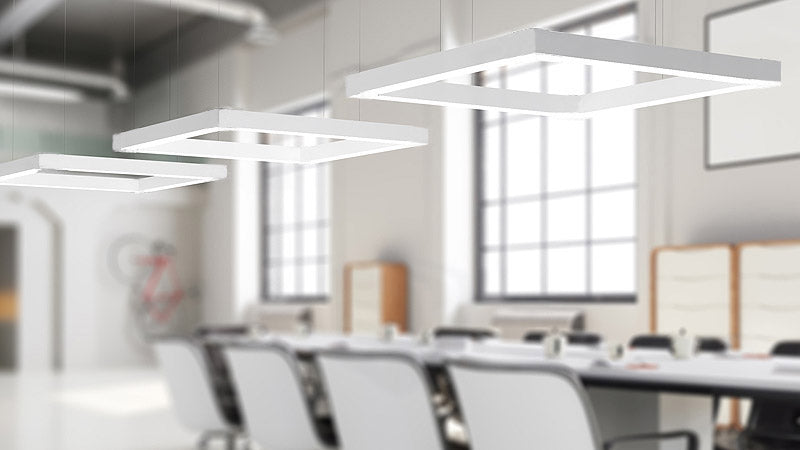 4x4 Foot Square LED Direct/Indirect Pendant Fixture, 31,720 Lumen Max, 260W, CCT Selectable, 120-277V