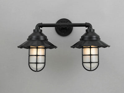 Hi-Lite Radial Vapor Jar Double Sconce - Black/Standard (shown with 9.5" Shade and Frosted Glass)
