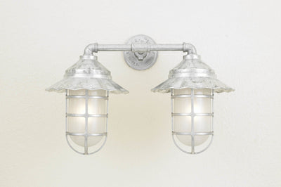 Hi-Lite Radial Vapor Jar Double Sconce - Glavanized/Standard (shown with 9.5" Shade and Frosted Glass)
