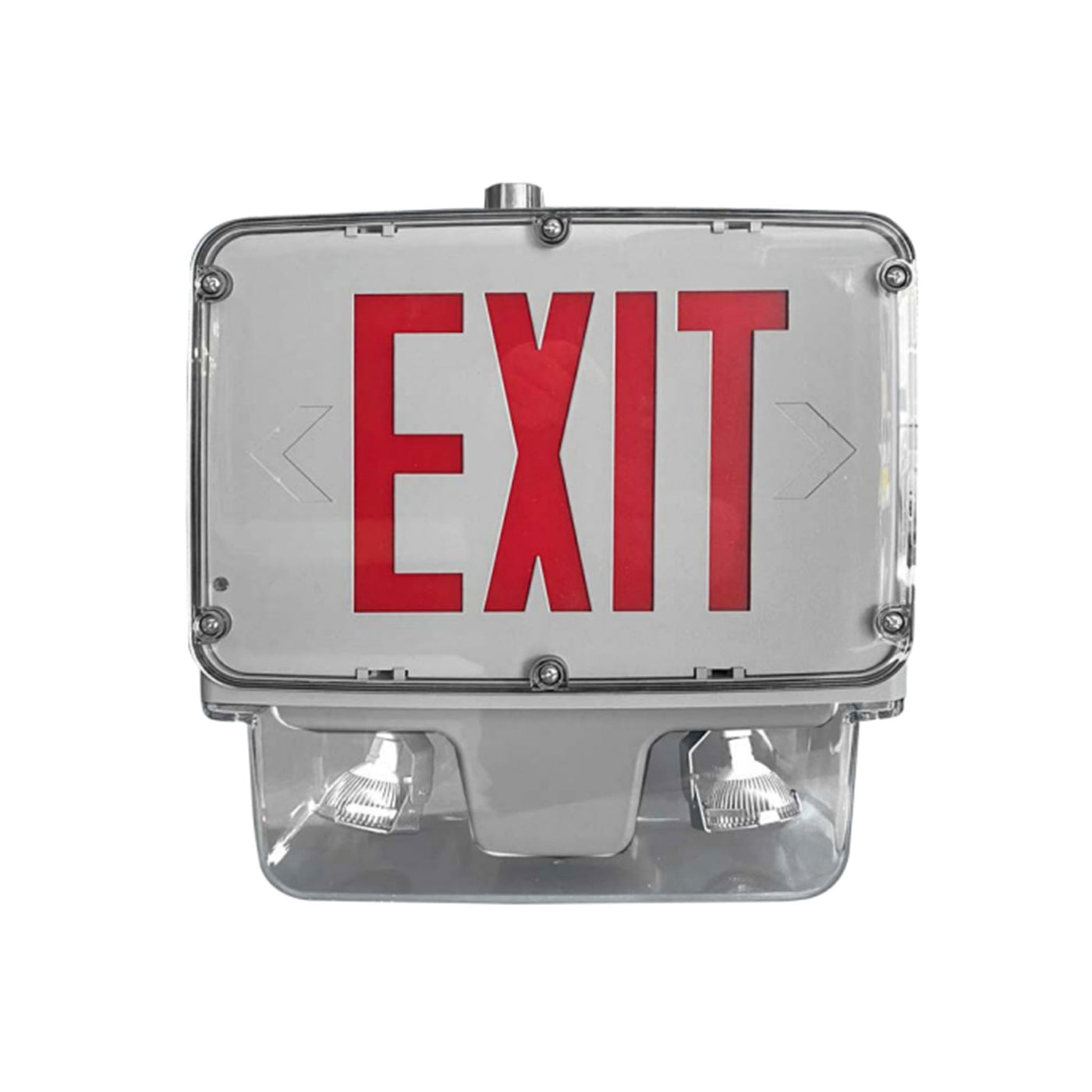 Wet Location LED Exit/Emergency Combo, Single Face, 15W, 6V or 12V, Red or Green