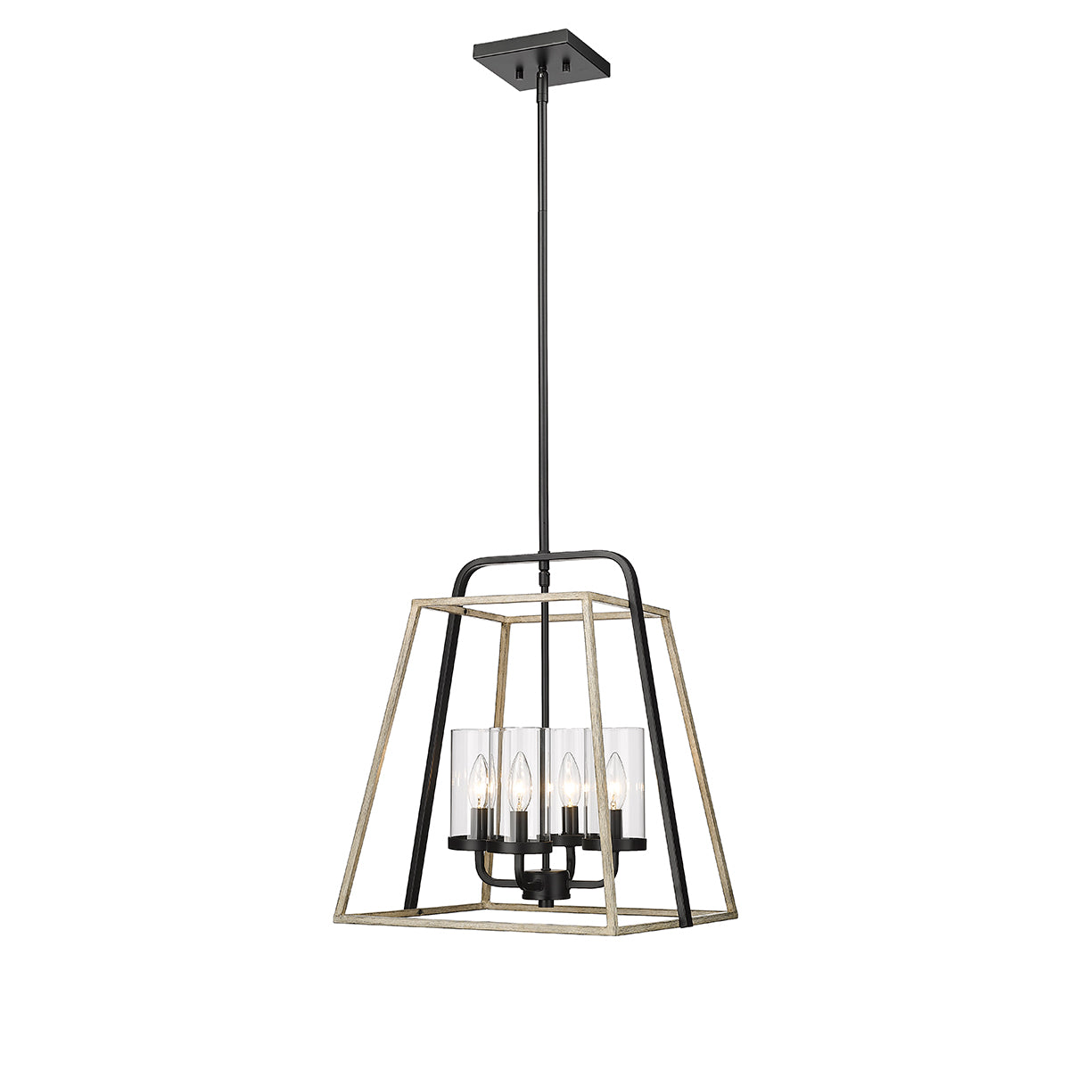 Millennium Lighting 4 Light Pendant, Bonnie Collection, Matte Black/Grey Wood