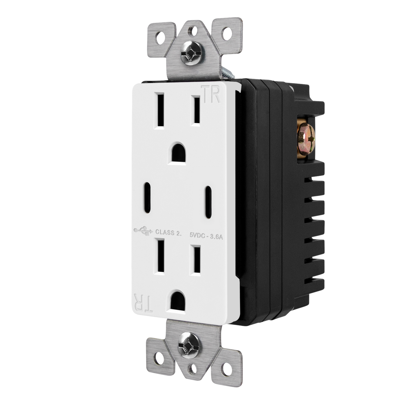 3.6A Dual USB Type C Wall Outlet Charger with 15A Tamper-Resistant Receptacle